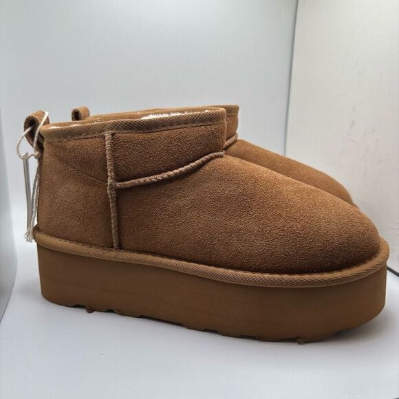 CUSHIONAIRE Women's Genuine Suede pull platform boot +Memory Foam 9 CHESTNUT - Picture 1 of 7